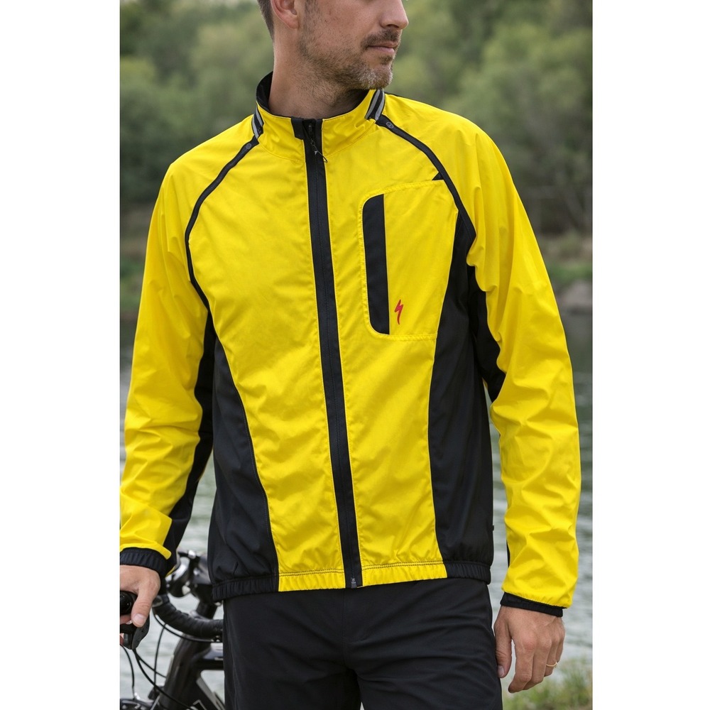 Specialized Cycling Windbreaker Jacket Mens XL Yellow Black Road Bike Reflective